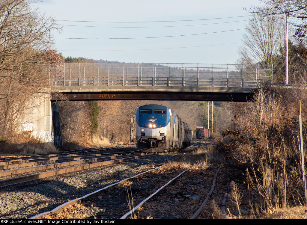 The westbound Lake Shore Limited passes under Stone Street 